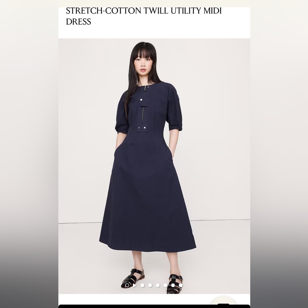 NWT! Banana Republic Stretch-Column Twill Utility Midi Dress medium m navy blue - Picture 1 of 7